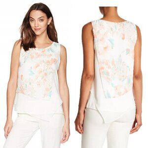 Calvin Klein | Watercolor Floral Overlay Sharkbite Hem Blouse | Size Medium